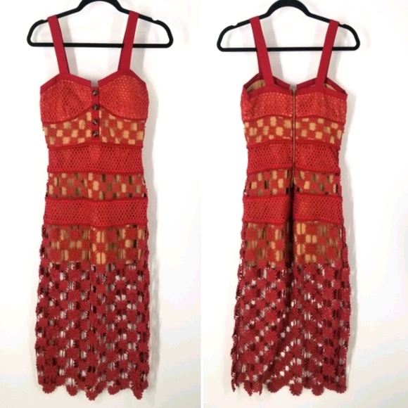 Self-Portrait | Dresses | Self Portrait Red Lace Floral Midi Dress 2 Button  | Poshmark